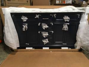Windlowe 61 in. W x 22 in. D x 35 in. H Bath Vanity in Navy Blue with Carrara Marble Vanity Top in White with White Sink not used see pictures