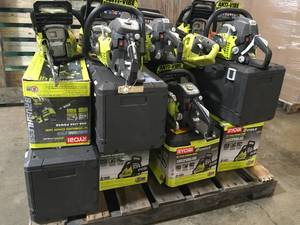 Pallet with 2i assorted Ryobi Chainsaws in various sizes and conditions customer returns see pictures