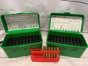 lot 111 image: 25-06 & 30-06 Cases, 6 Rounds 30-06 55gr Cartridges