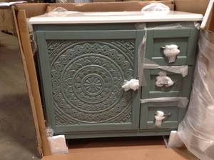 lot 1 image: Chennai 37 in. W Single Vanity in Blue Wash with Engineered Stone Vanity Top in Crystal White with White Sink not used