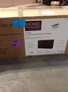 lot 36 image: Home Decorator Caufield 54 in. Media Console Infrared Electric Fireplace in Vintage Warm Oak see pictures