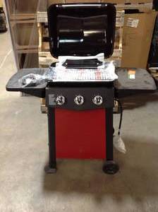 lot 40 image: Dyna Glo 3-Burner Open Cart Propane Gas Grill in Red see pictures