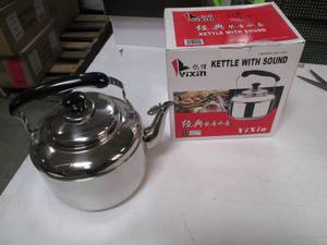 lot 157 image: 4L Stainless Whistling Tea Kettle...