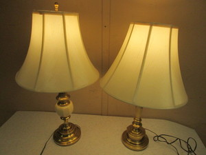 lot 821 image: TABLE LAMPS, W DECORATIVE BRASS-STYLE BASES, MATCHING SHADES