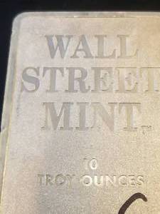 10 TROY OZ. .999 FINE SILVER BAR WALL STREET MINT