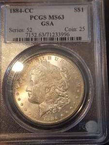 1884-CC CARSON CITY MORGAN SILVER DOLLAR MS63 PCGS GSA HOARD