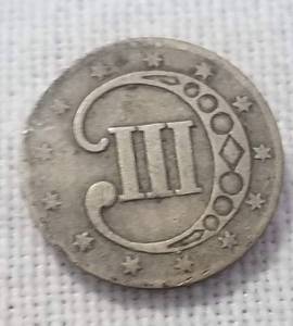 1852 US THREE CENT SILVER TRIME