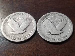 2 STANDING LIBERTY SILVER QUARTERS 1925 1926