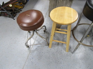 lot 212 image: Sawhorses, Workmate Clamp, Shop Stools