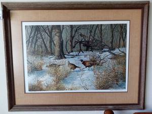 lot 35 image: Custom Framed and Signed Pheasants Painting by Richard Plasschaert
