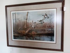lot 33 image: Signed Custom Framed Backwater Woodies Print by Richard Plasschaert