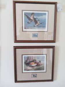 lot 51 image: Beautiful Collectible West Virginia & Georgia States Stamp and Print Custom Framed Fowl Prints (Valued $500)