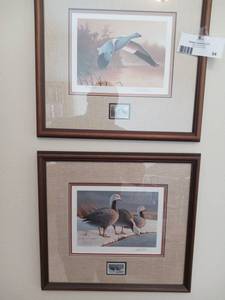 lot 54 image: Beautiful Collectible Alaska & Federal States Stamp and Print Custom Framed Fowl Prints (Valued $500)