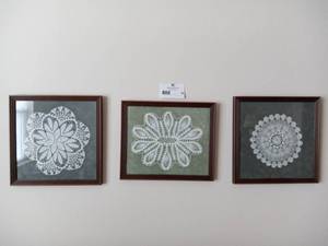 lot 59 image: Framed Hand Crocheted Doilies