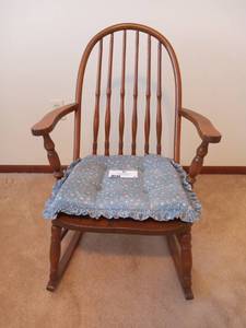 lot 57 image: 1930s Hardwood Dining Rocking Chair WCushion