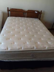 lot 28 image: Queen Size W Headboard Cushion Top Mattress Premier Super 9 Bed Frame Pillow Top Original Mattress Factory