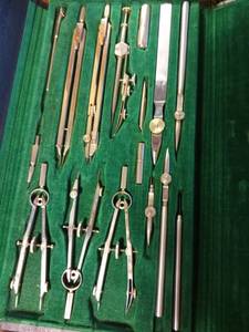 lot 118 image: Vintage German 1950 Engineer Tools and Case, Protractor Set, Compass Set, Industrial Drafting Set, Man Cave Decor, Drafting Tools