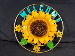 lot 19 image: New Recycled Metal Garden Art Sunflower Welcome Sign