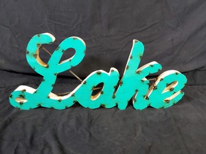 lot 36 image: New Recycled Metal Garden Art Lake Sign