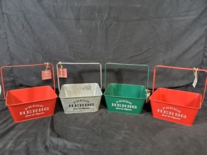 lot 76 image: 4 New Metal Herb Caddy Planters with Drain Holes