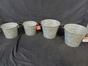 lot 77 image: 4 New Rustic Farmhouse Galvanized Bucket Planters