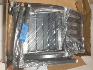 lot 46 image: Mix and Match Black Stackable Metal Slat Outdoor Patio Dining Chair (2-Pack)