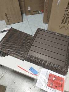 lot 52 image: HAMPTON BAY Cambridge Brown Wicker Square Outdoor Side Table