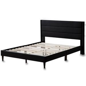 lot 23 image: BROOKSIDE Sara Charcoal Twin XL Upholstered Bed with Horizontal Channels