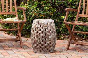 lot 37 image: Maya Oval Wood Outdoor Garden Stool