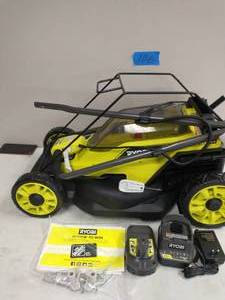 lot 106 image: RYOBI 13 in. ONE 18-Volt Lithium-Ion Cordless Battery Walk Behind Push Lawn Mower - 4.0 Ah Battery & Charger Included