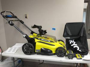 lot 107 image: RYOBI 20 in. 40-Volt Brushless Lithium-Ion Cordless Battery Walk Behind Push Lawn Mower 6.0 Ah BatteryCharger Included