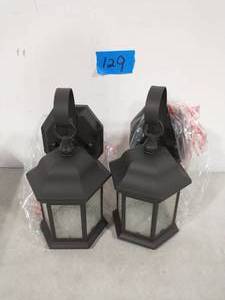 lot 129 image: HAMPTON-BAY 1-Light Bronze Outdoor Wall Lantern Sconce with Seeded Glass (2-Pack)