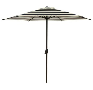 lot 18 image: ABBA PATIO 9 ft. Market Outdoor Patio Umbrella with Push Button Tilt and Crank in Black and Cream Stripe