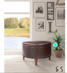 lot 85 image: Alloway Espresso Faux Leather with Antique Bronze Nail-Heads Storage Ottoman
