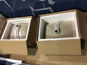 lot 17 image: Caroline 72 in. W Bath Vanity in Blue with Marble Vanity Top in White with White Basin and Mirror by Virtu USA GRANITE NOT INCLUDED Customer Returns See Pictures