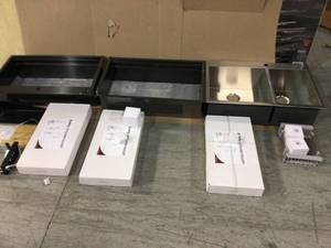 lot 18 image: Lot of 3 Matte Black Finish Stainless Steel 33 in. x 22 in. Single Bowl Drop-in Kitchen Sink with Accessories by AKDY Customer Returns See Pictures