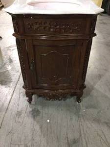 lot 29 image: Winslow 26 in. W x 22 in. D Bath Vanity in Antique Cherry with Vanity Top in White Marble with White Basin by Home Decorators Collection Customer Returns See Pictures