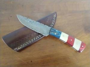 lot 19 image: Damascus Steel Fixed Blade Knife - Drop Point