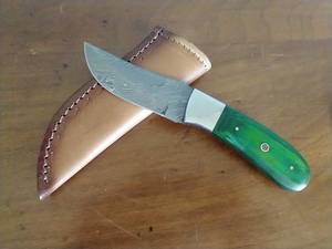 lot 22 image: Damascus Steel Fixed Blade Knife - Trailing Point