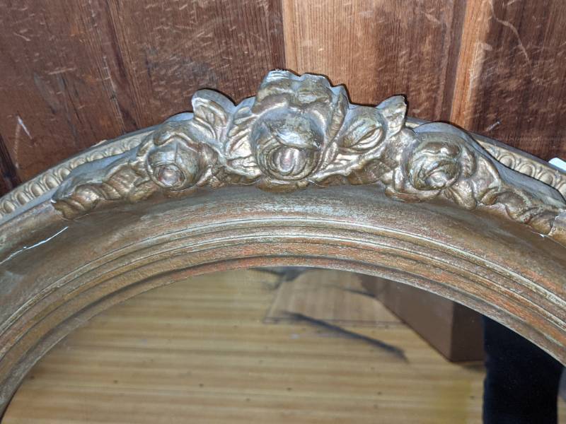 lot 45 image: Rare Mintz Art Store Chicago Ornate Oval Beveled Mirror
