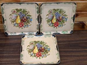 lot 147 image: 3 Vintage Hand Painted Floral Paper Mache Trays Alcohol Proof Japan