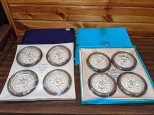 lot 51 image: 2 Sets of Crystal & Silver Coaster Ashtray Sets NOS