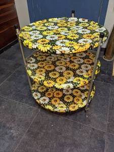 lot 44 image: Get Your Groove On with This Groovy Three-Tiered Metal Kitchen Cart