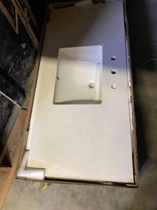 lot 10 image: 49 in. W Engineered Stone Single Vanity Top in Sparkling White with White Sink