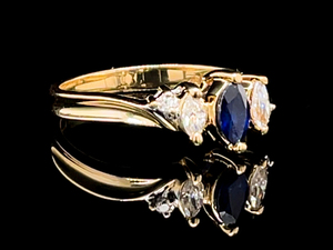 Blue Marquise Cut Stone Ring with Two CZs in 14k Yellow Gold $450 Retail Estimate VIDEO