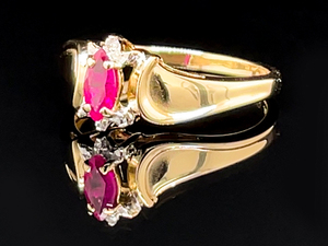 Marquise Cut Ruby and Diamond Cluster Ring in 14k Yellow Gold $550 Retail Estimate VIDEO