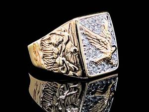 Big and Bold Eagle Motif Diamond Ring in Yellow Gold $1,299 Retail VIDEO