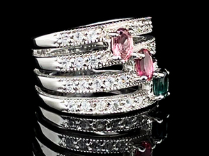 Natural Multi-Colored Tourmaline and White Topaz Gemstone Layered Statement Ring VIDEO