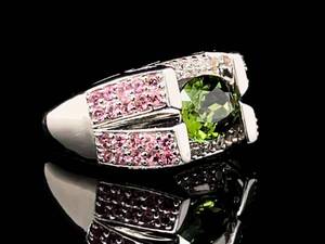Oval Cut Peridot with Pink Accent Gems Statement Ring VIDEO