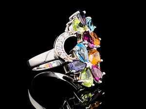 Double Multi-gem Flower Statement Ring VIDEO